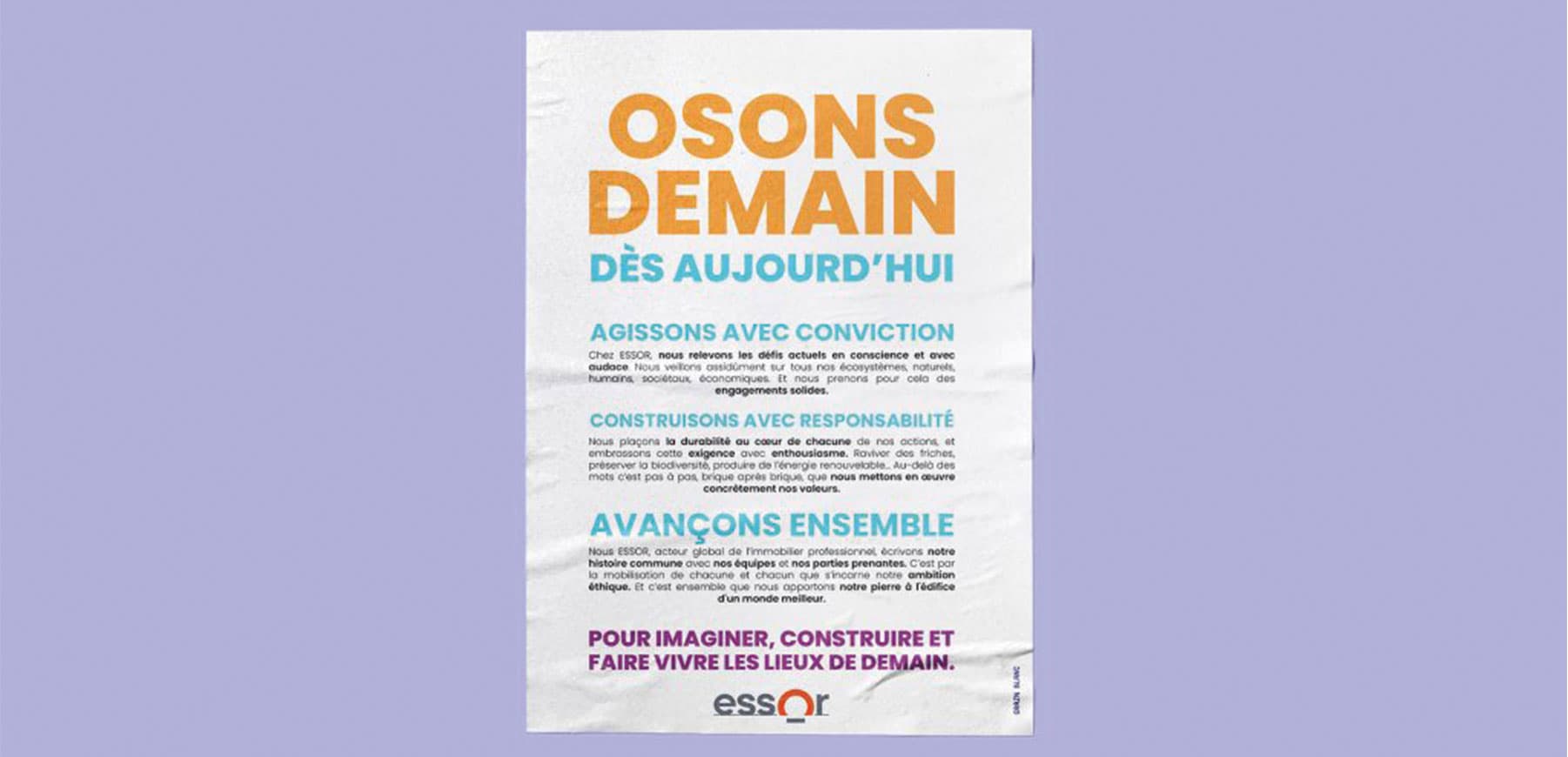 Réalisation du manifeste RSE d’Essor à Pau – Document de sensibilisation pour partager les engagements de l’entreprise auprès de ses parties prenantes