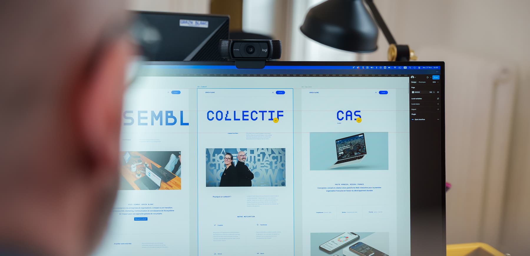 Arnaud Domergue travaillant sur le nouveau site web Grain Blanc.